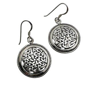 Celtic Knot Vintage Sterling Silver Round Dangle Earrings Intricate Detailing